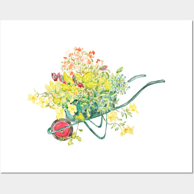 colorful flowers in green handcart Wall Art by colorandcolor